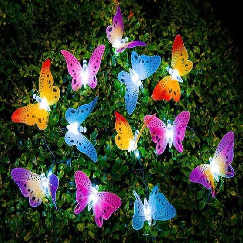 12 LED Solar Power Fibre Optic Butterfly Dragonfly String Light Garden Decor Outdoor String KTY