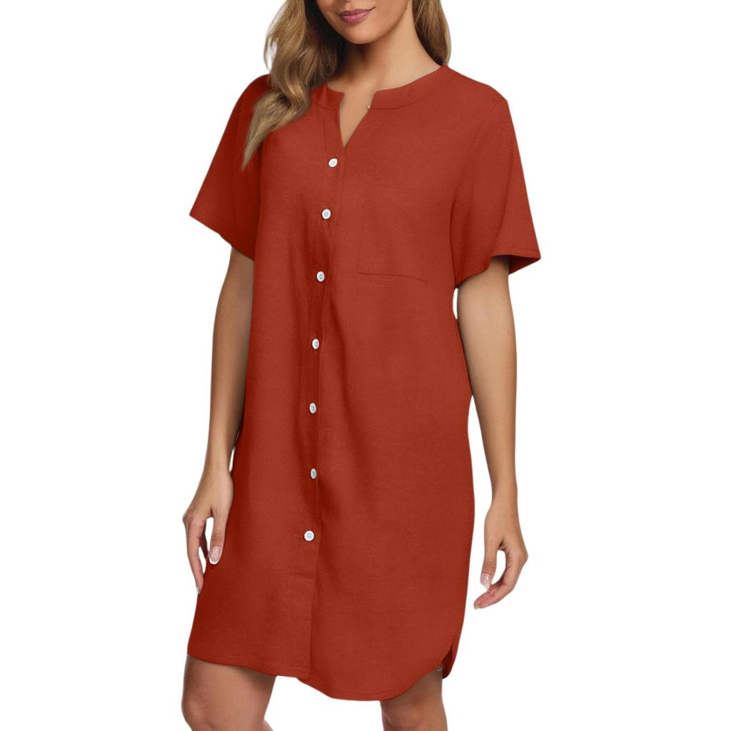 Женское повседневное модное сексуальное короткое однотонное платье-ночная рубашка с коротким рукавом