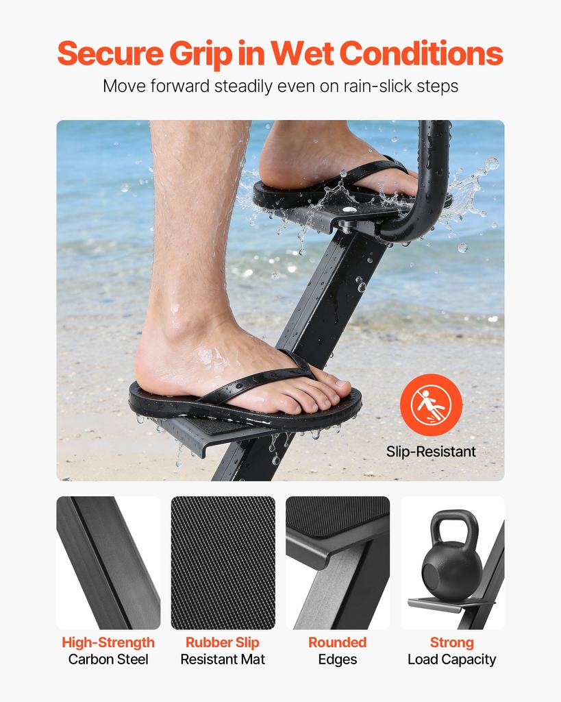VEVOR Boat Trailer Steps, 3-Step, Heavy-Duty Boat Trailer Steps with Handle, Non-Slip Surface, 3 Mounting Angle Options