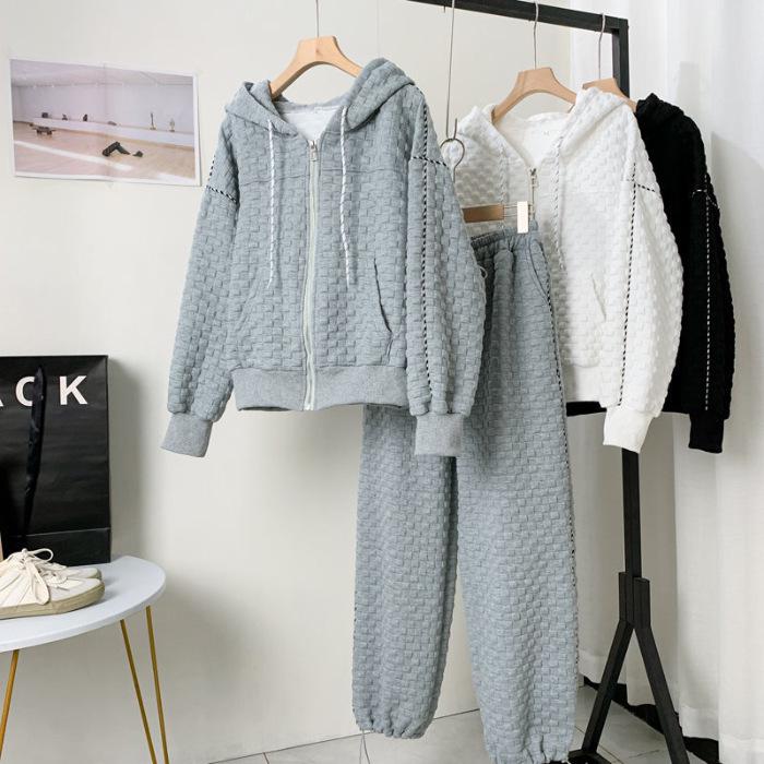 Весенне-осенний свободный спортивный комплект с капюшоном — антивозрастной, повседневный стиль, с длинными рукавами, большого размера