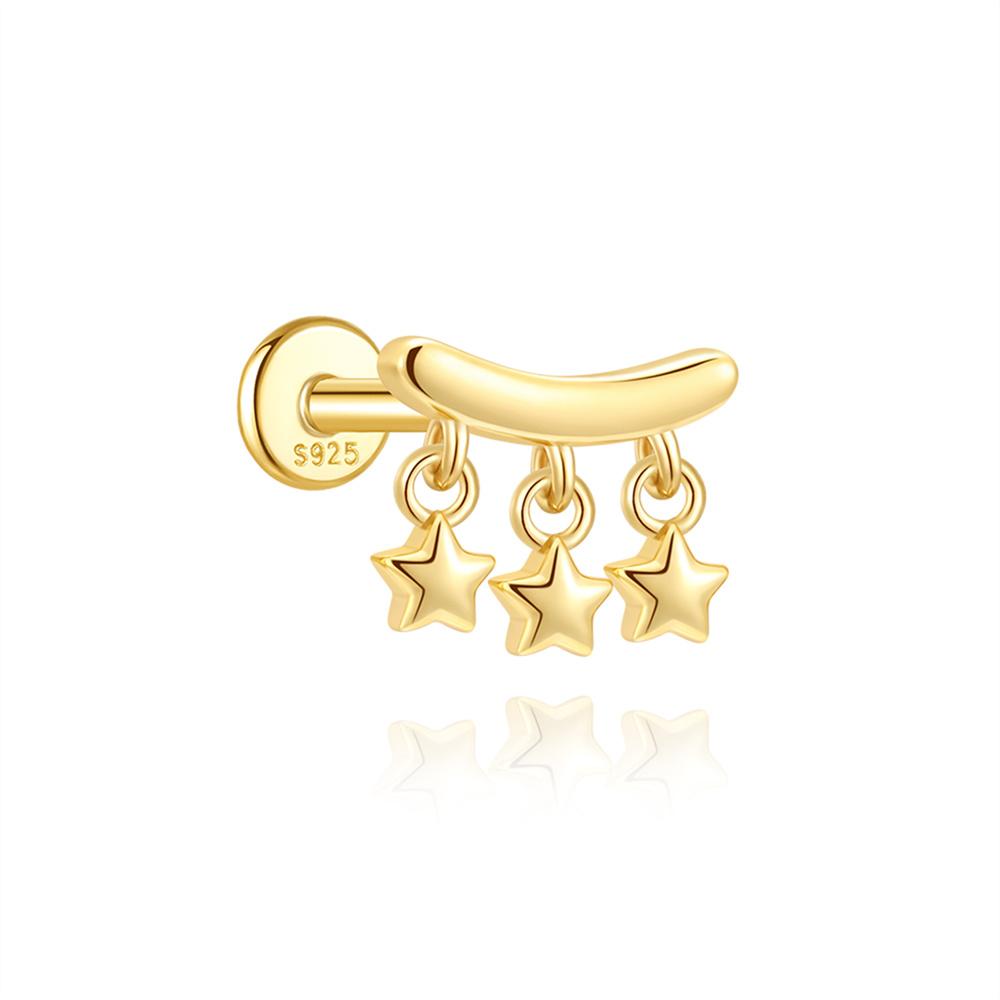 CANNER 1PC 925 Silver Tassel Horse Eye Geometric Zircon Flat Head Thread Piercing Earring For Women Love Earring
