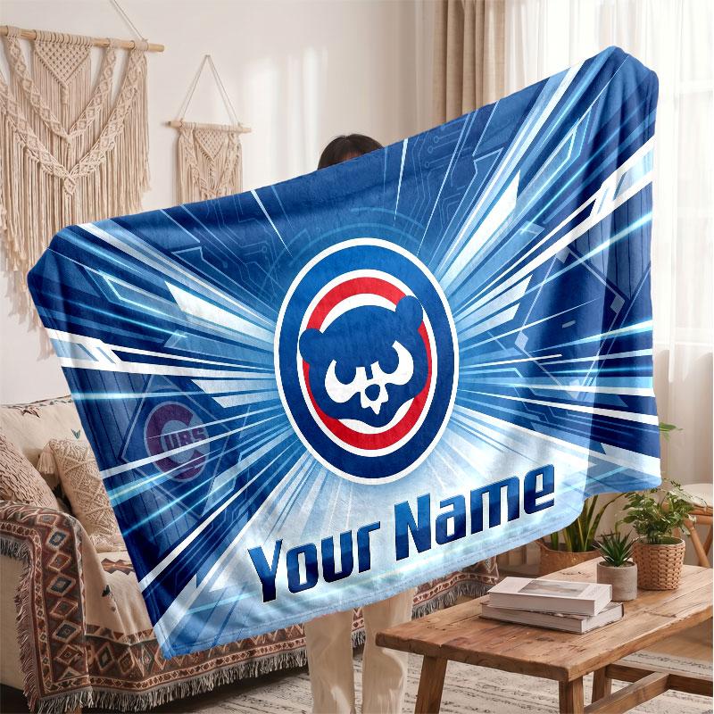 Chicago Cubs Flannel Blanket, Custom Name Text Personalized Soft Throw Blanket Home Decor Gift