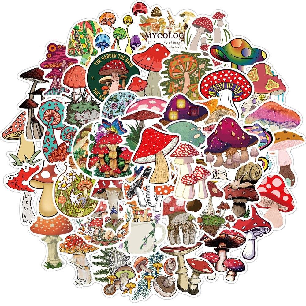 50pcs Cute Mushrooms Stickers Vinyl Waterproof Stickers for Kids Laptop Phone Toy Stickers Computer Motorcycle Decals