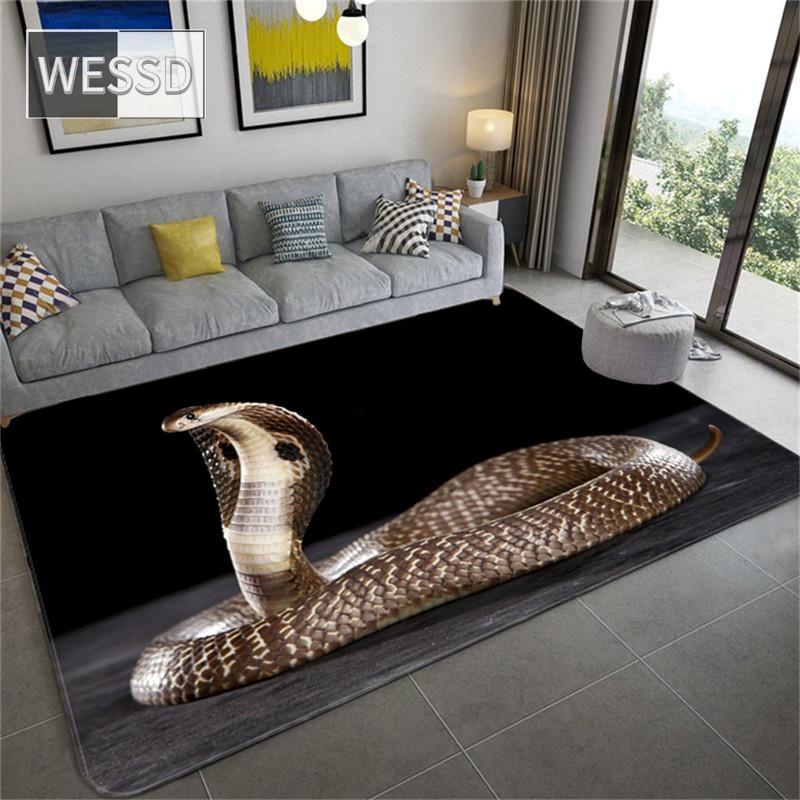 3D змеиный принт для спальни, напольный коврик для гостиной, журнальный столик, черный ковер, животный узор, коврики для столовой, коврик для ванной, входной коврик