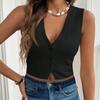 Leisure New Simple and Versatile V-neck Three-button Women's Vest T-shirt Top