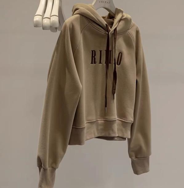 European and American real shots Lazy wind hooded sweater women's spring and autumn thin loose and thin short letter embroidered velvet top