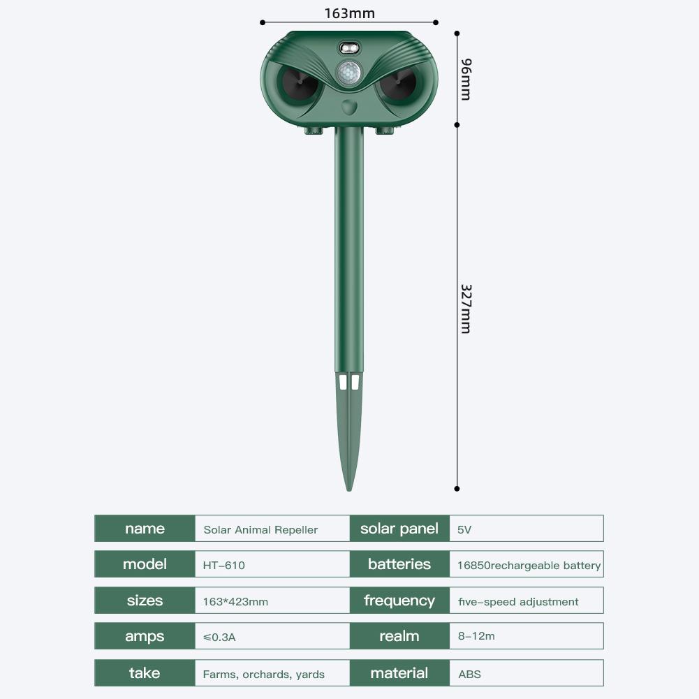 Ультразвуковой солнечный отпугиватель животных 3 в 1, уличный репеллент для собак, кошек, крыс, водонепроницаемый с движением