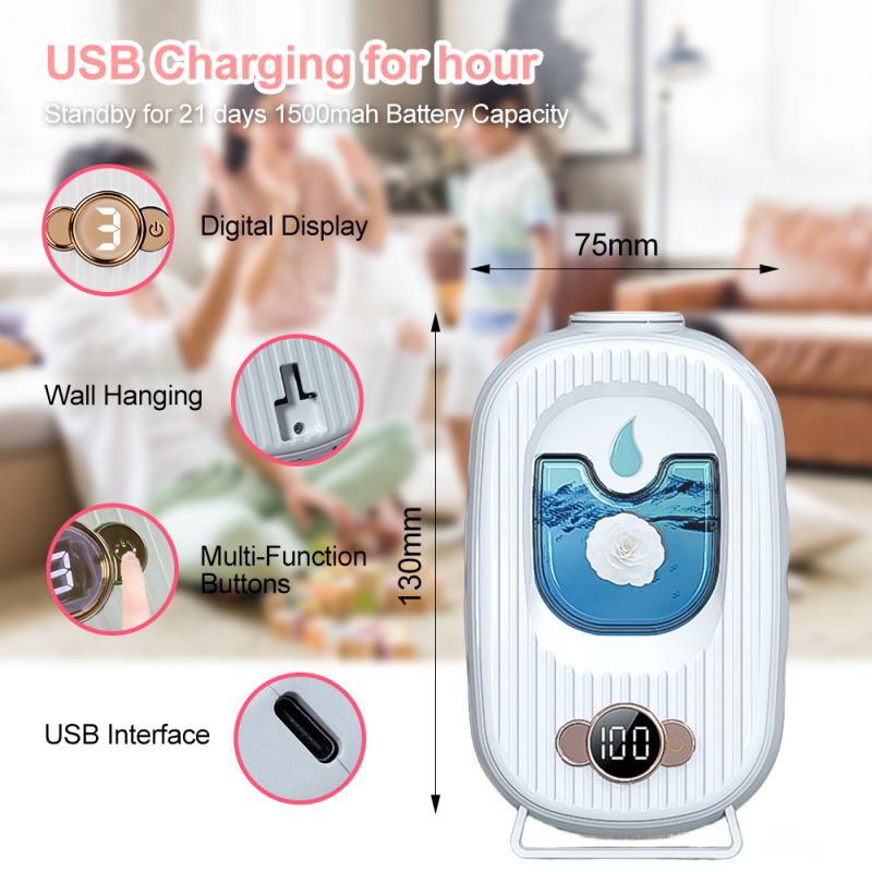 Перезаряжаемый ароматерапевтический диффузор с ультразвуковым распылением и светодиодом, меняющим цвет, для ароматизации в течение 60 дней