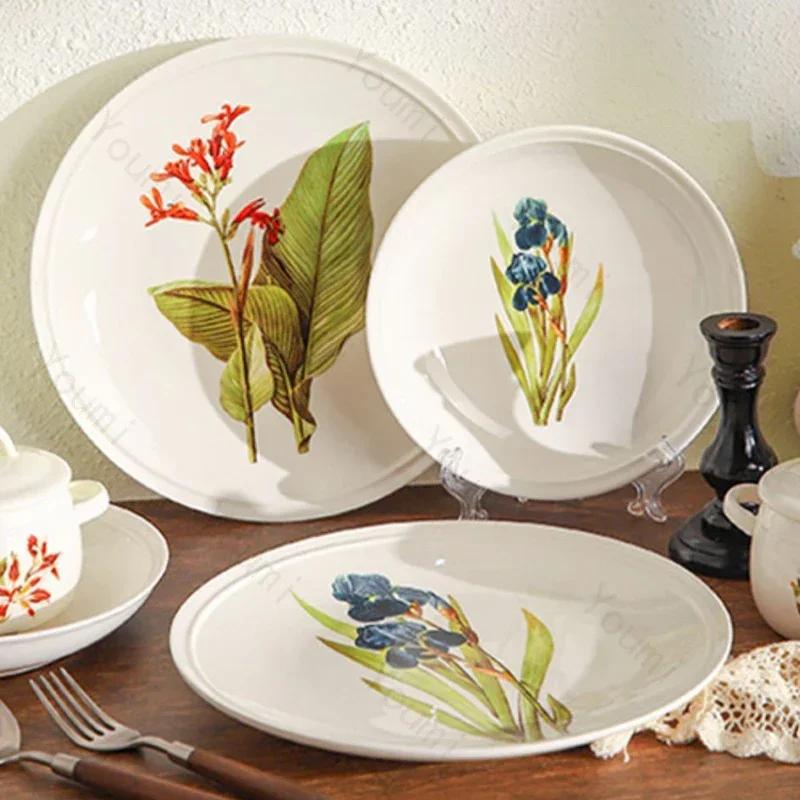 Креативные цветы Керамическая тарелка Модная изысканная емкость для хранения Вкусные блюда Обеденные тарелки Уникальная бытовая посуда