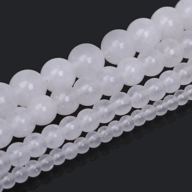 Natural Milk White Jade Stone Round Chalcedony Beads For Diy Jewelry Making 15 Inch