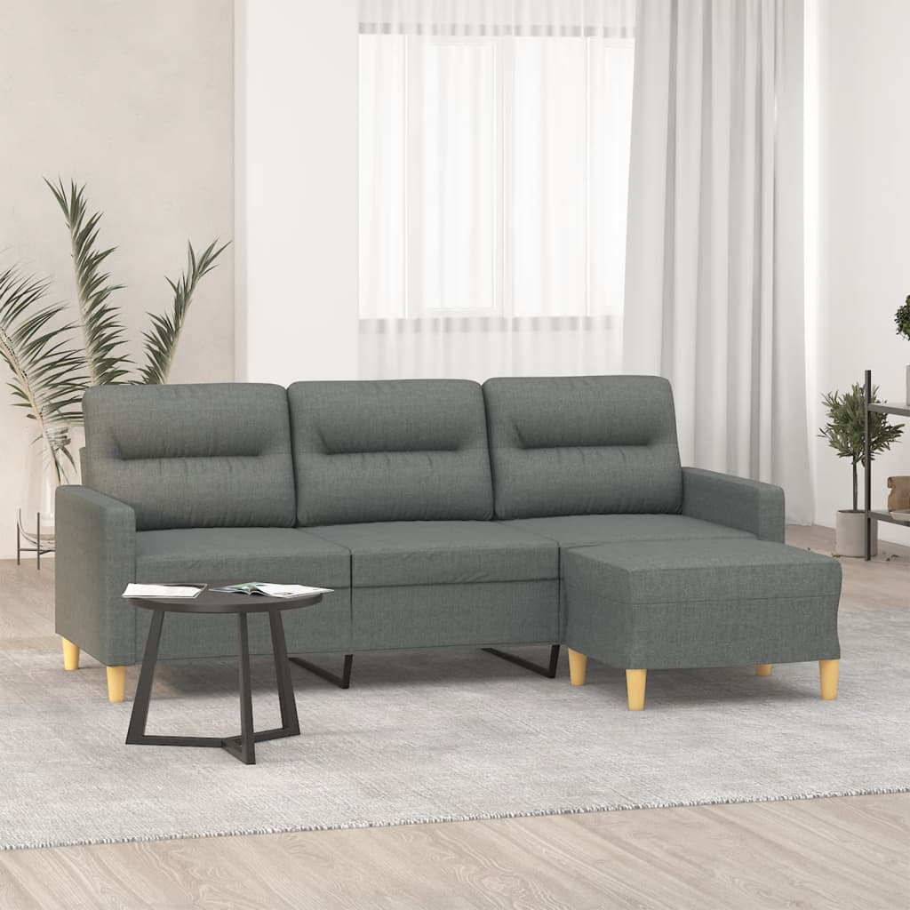 Vidaxl 3-Osobowa Sofa Z Podnóżkiem, Ciemnoszary, 180 Cm, Tkaniną