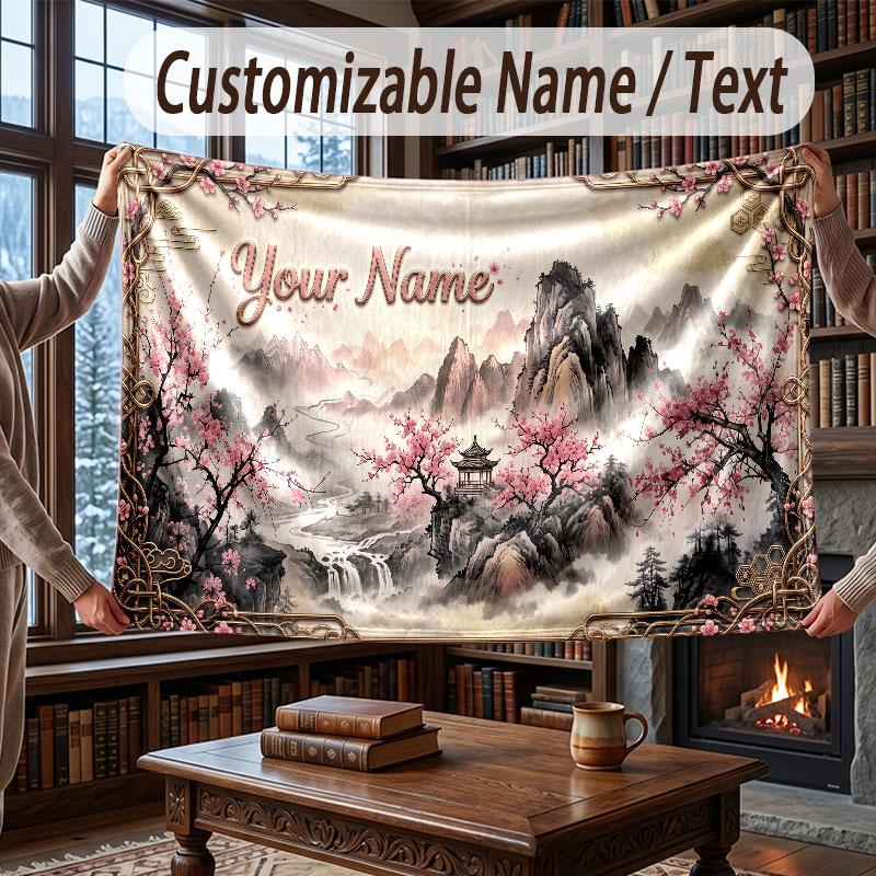 Floral Garden Theme Throw Blanket Custom Name Text Personalized Blanket Soft Cozy Blanket for Home Sofa Bed