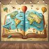 1 универсальный фотофон для приключений в 2D - Дизайн в виде открытой книги, с изображением воздушных шаров, самолетов и карт мира