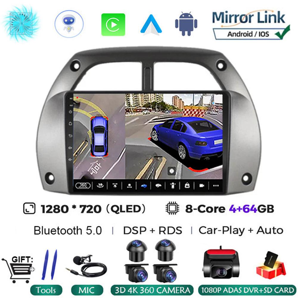 Android 14 Car Radio For Toyota RAV4 Rav 4 2001 - 2006 Multimedia Player Carplay QLED Touch Screen Auto Stereo 4G WIFI