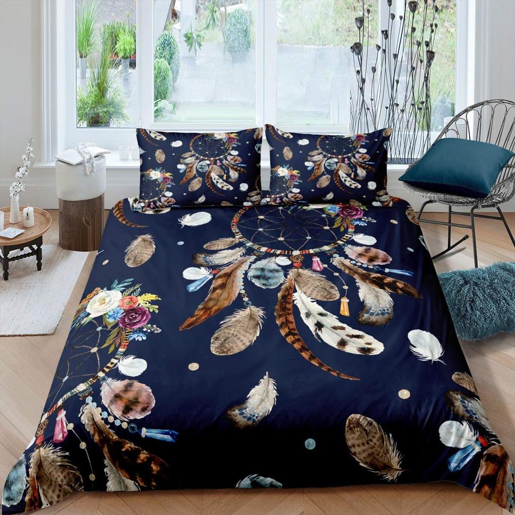 Dream Catcher Duvet Cover Set Kids Bohemian Mandala Bedding Set King Size Tie Dye Purple Boho Floral Gypsy 2/3pcs Quilt Cover
