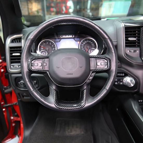 For 2019-2021 Dodge Ram 1500 Carbon Fiber Interior Steering Wheel Cover Trims