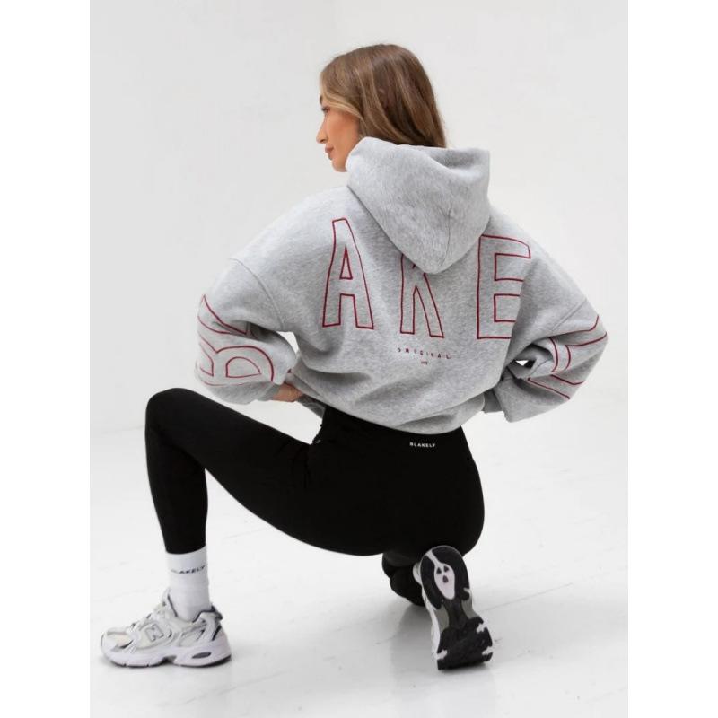 BLAKELY New Fashion Women's Printed Thickened Long Sleeve Loose Hooded Hip Hop Sweater Daily Home Top