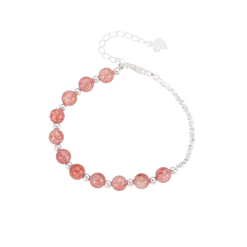 Браслет Banyan Tree S925 из розового кварца с бусами из клубничного кристалла - женский подарок девушке с предсказанием судьбы в виде цветка персика