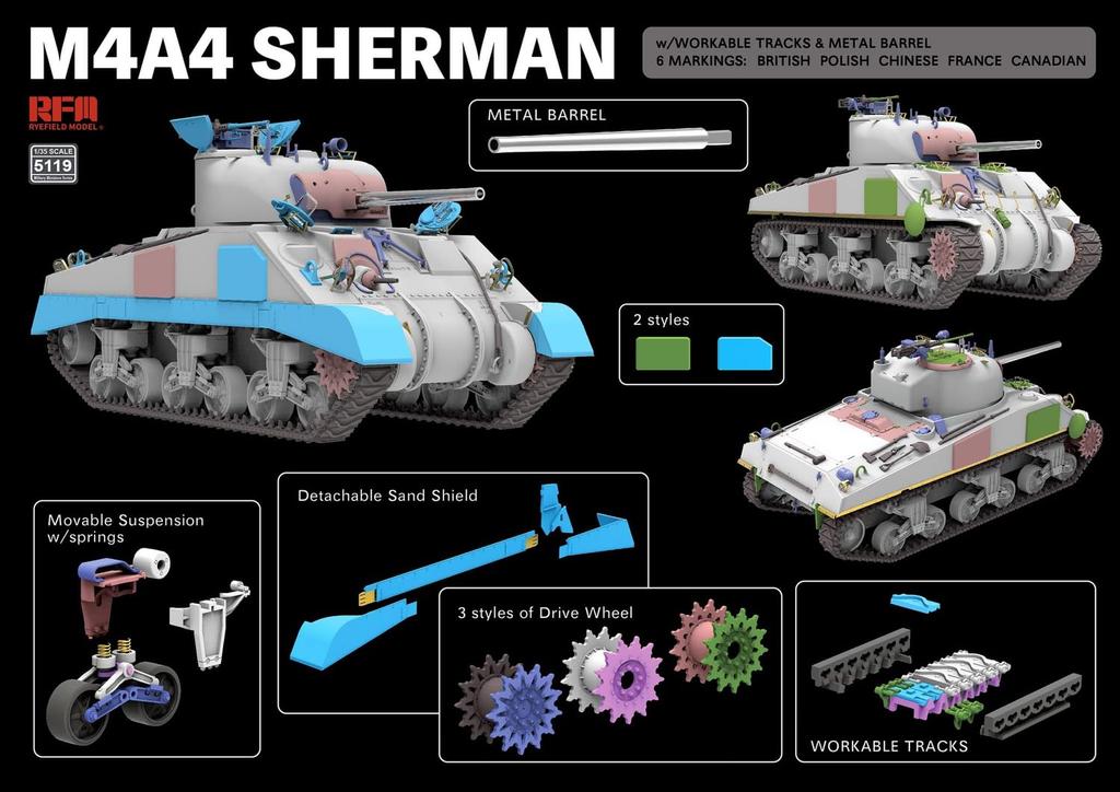 МОДЕЛЬ RYEFIELD M4A4 Sherman Пластиковая модель Сборочный комплект RFM5119 1/35