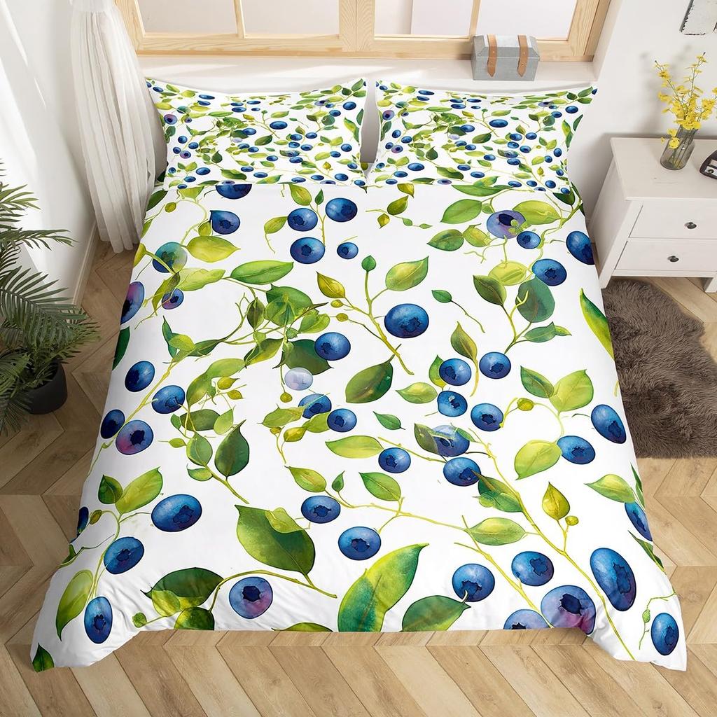 Blueberries Duvet Cover Sets Queen King Lightweight Quilt Covers Bedroom Decor Farmhouse Summer Fruits Bedspread Covers No Quilt