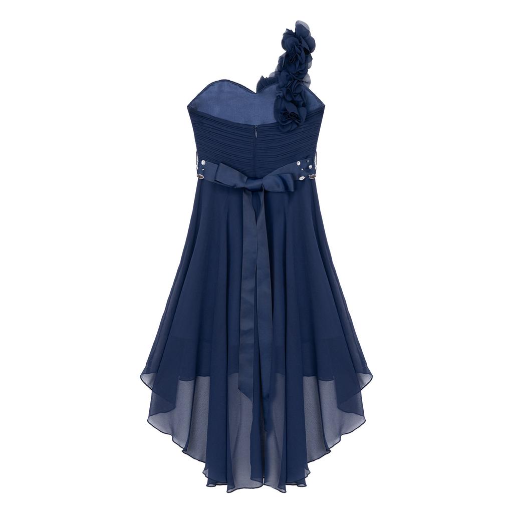 Шифоновое свадебное платье подружки невесты на одно плечо с цветами и асимметричным подолом, пышное бальное платье для выпускного вечера