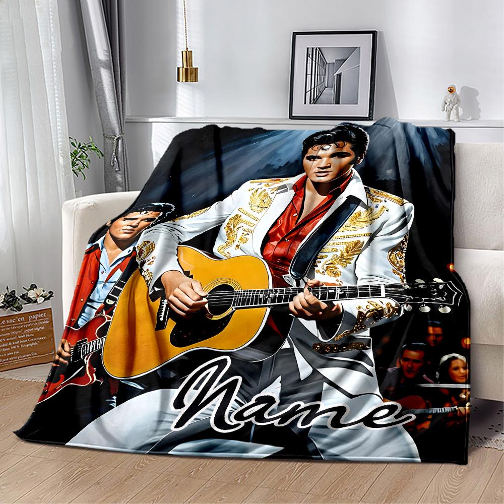 Elvis Presley Guitar Performance Personalized Name Blanket Cozy Customizable Blanket Warmthful Decor Perfect for Office Chair Chair Bed Couch