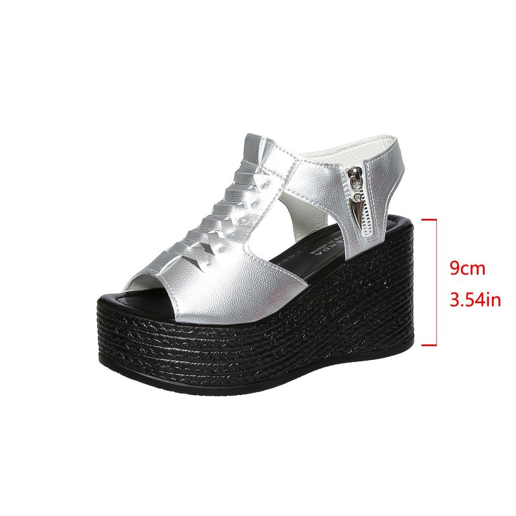 Fashion Casual Basic High Heel Rubber Sandals for Women 2024 New Hot Sale Summer Wedges Ladies Shoes Solid Zipper Pu Women's Sandals