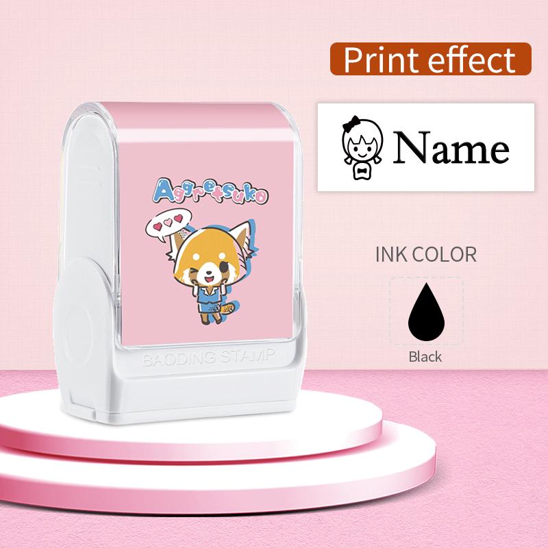 Custom Aggressive Retsuko Name Stamp with Waterproof Ink Designs, Self-Inking Signature Seal for Marking School Supplies