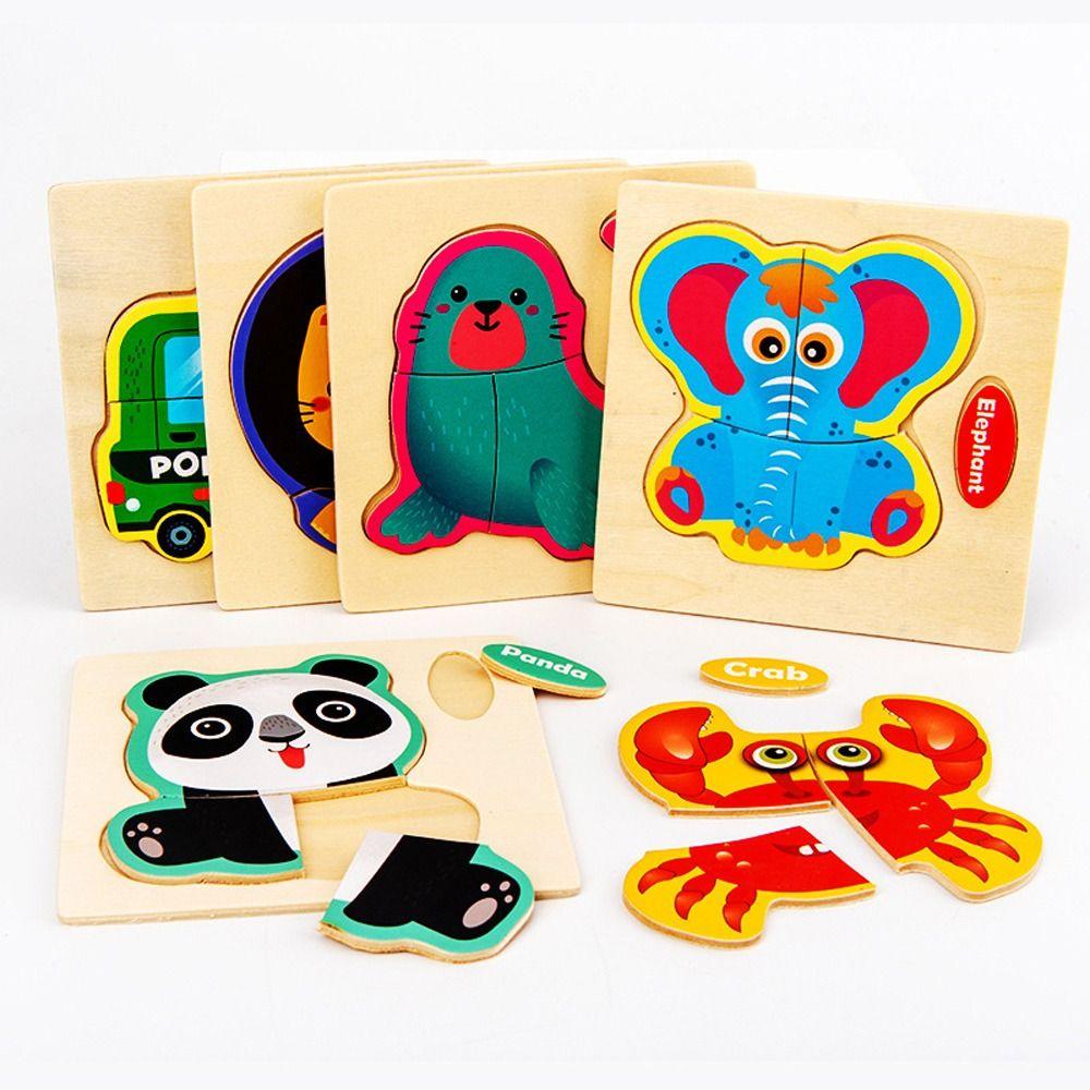 Animal 3D Wooden Puzzle Traffic Jigsaw Toys 3D Animal Jigsaw Cute Baby Montessori Toys
