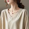 Plus Size Women Summer Loose Cotton Linen T-shirts Oversized Casual Vintage Tops