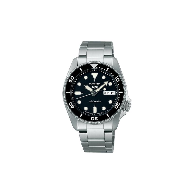 Seiko Водонепроницаемость 100 метров Механический механизм Стальной ремешок Мужские часы Черный циферблат SBSA225
