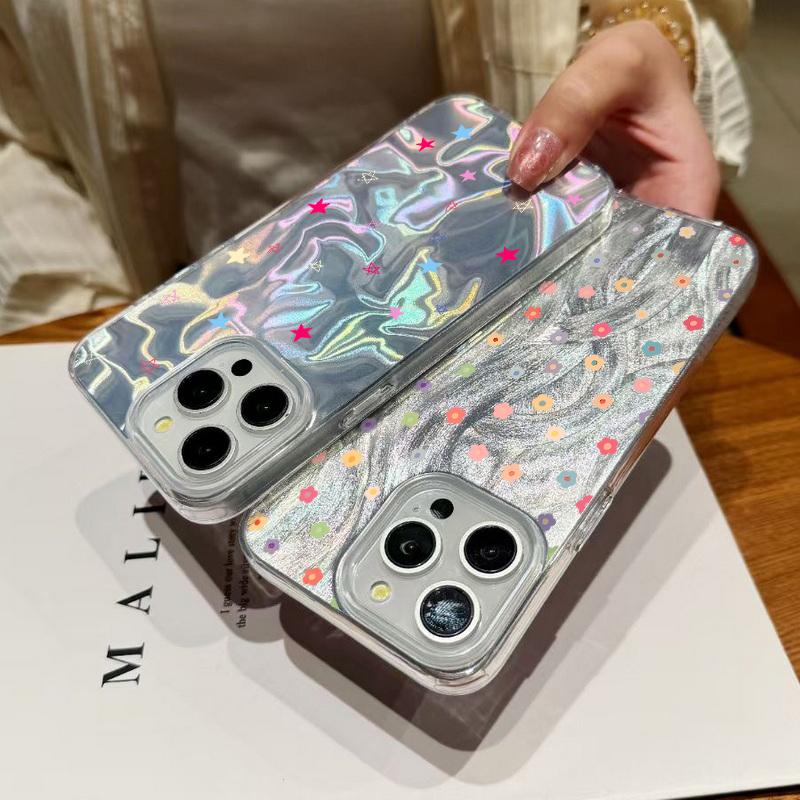 Маленький цветочный принт с сердечками любви глянцевый чехол для iPhone 16 15 Pro 14 Pro Max 13 12 11 роскошный узор со звездами ударопрочный тонкий прозрачный чехол для телефона