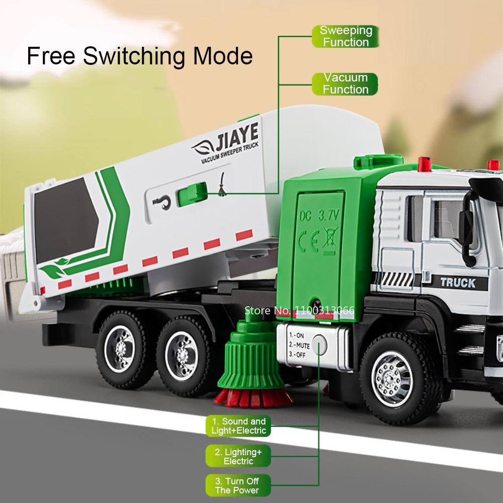 1:50 Scale Garbage Sanitation Truck Models Toys Cars Slide Forward Adjustable Carriage Miniature Vacuum Sweeper Model Ornament