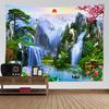 Natural Landscape Tapestry Mountain Waterfall Bird Day Flower Wall Hanging Home Wall Decoration Background Wall Tapestry