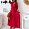 Women's Fashion Summer Spring Solid Color Print Short Sleeve V-Neck Casual Dresses