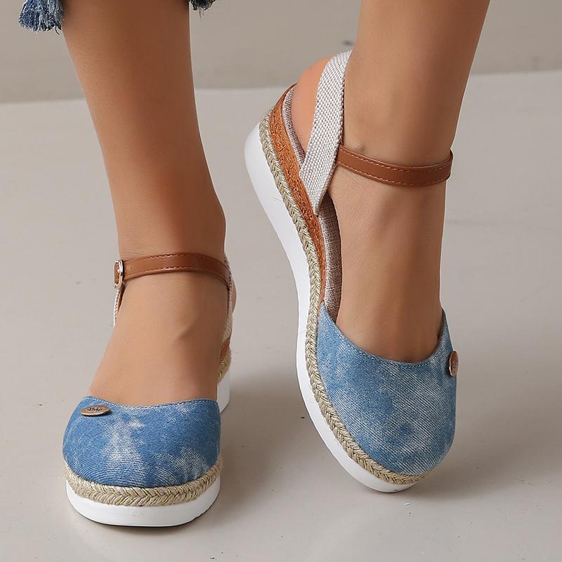 Lucyever Wedge Closed Toe Sandals Women Summer Plus Size Ankle Buckle Espadrille Shoes Woman Casual Thick Sole Platform Sandles