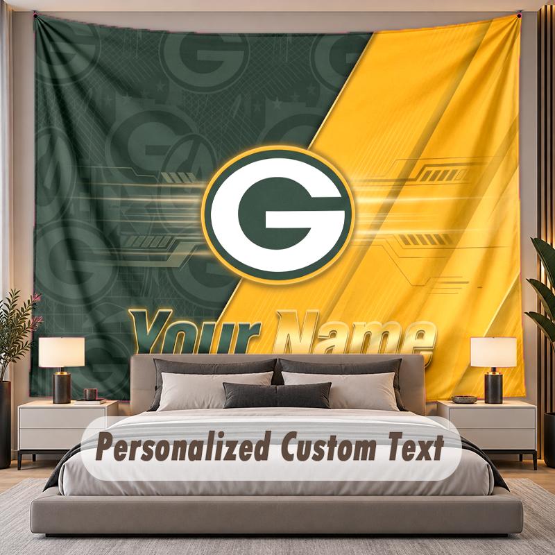 Custom Name Text Tapestry Green Bay Packers Personalized Polyester Wall Tapestry For Bedroom And Room