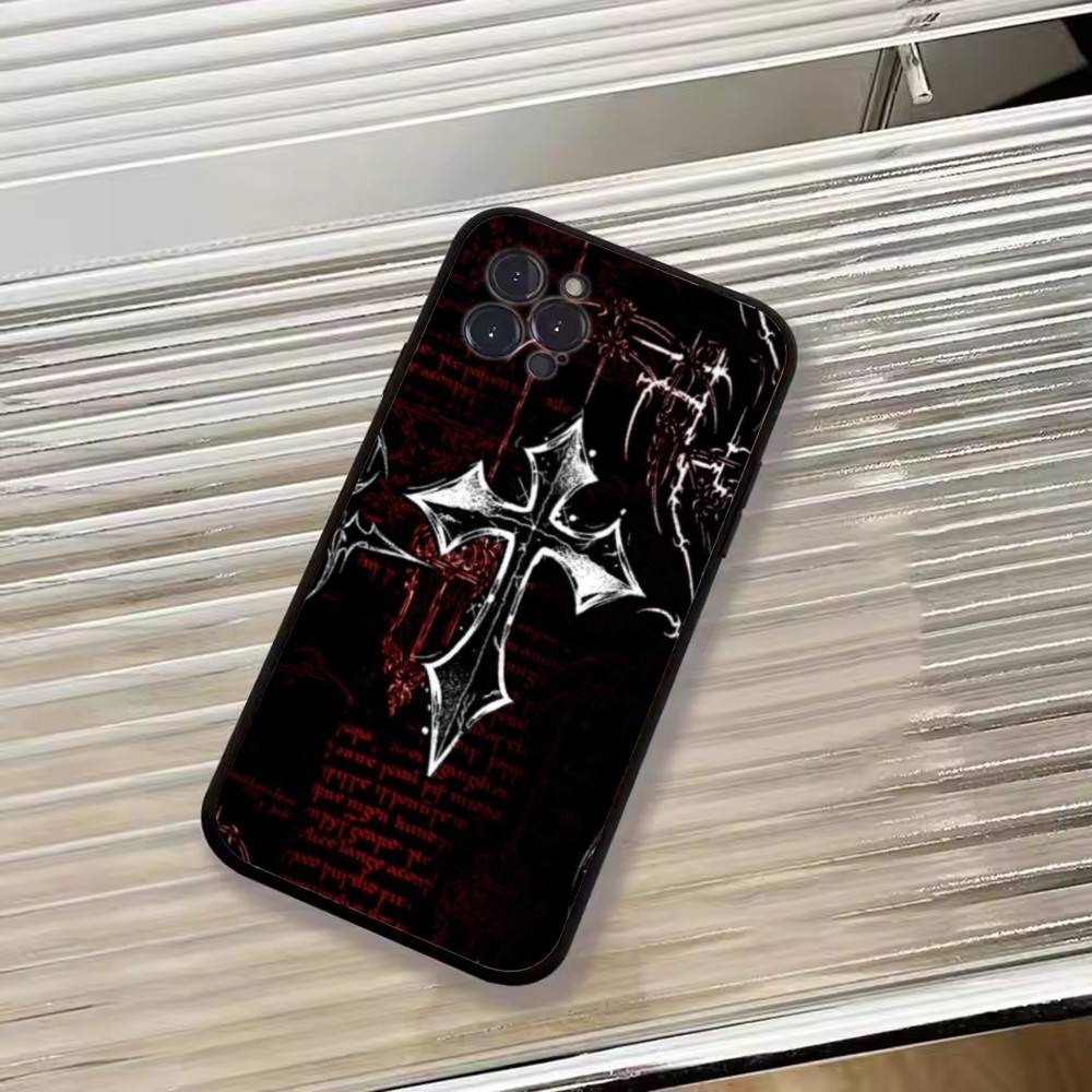 C-Cool Dark Catgothic C-Cross Чехол для телефона iPhone 17,16,15,14,13,12,11 Plus,Pro Max,XS, Мягкий черный чехол