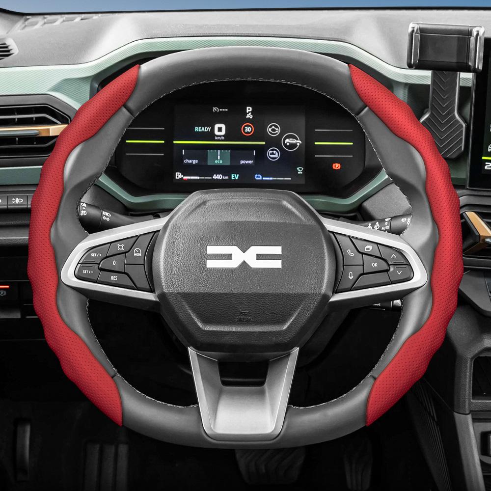 vcxja9 Suitable for Dacia Steering Wheel Cover, Wave-Shaped Sporty Design, Breathable Leather, Segmented Anti-Slip Sweat-Absorbing Protective