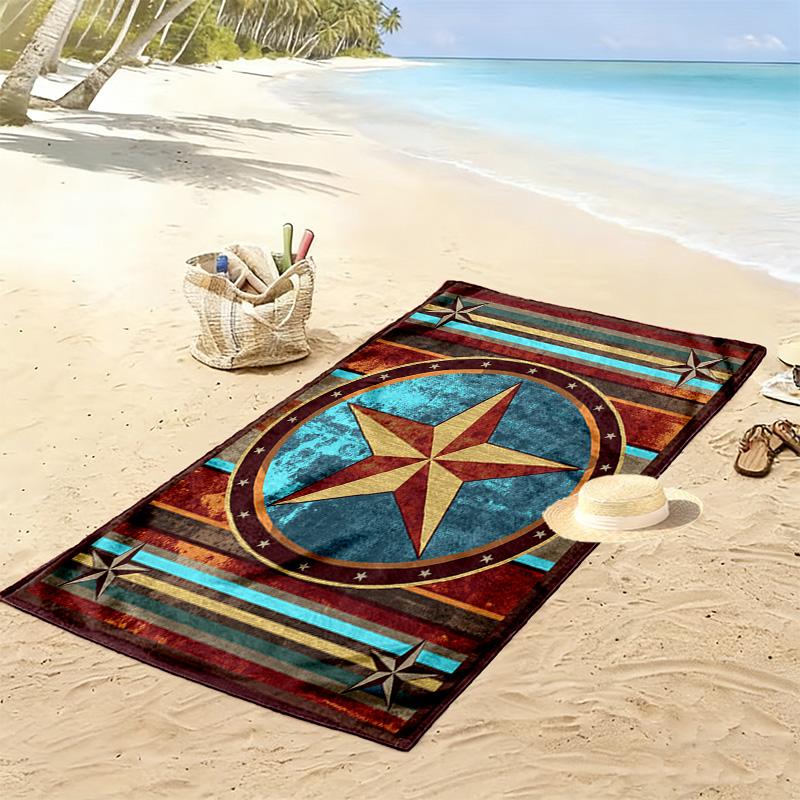 Western Texas Star Print Beach Towel, Large Soft Quick Dry Towel for Beach Camping Swimming