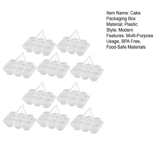 10Pcs Clear Cupcake Holders with Handle Lid Portable Cupcake Transport Rack Reusable Cake Carriers for Packaging 6 Slot Mini Desserts Box for