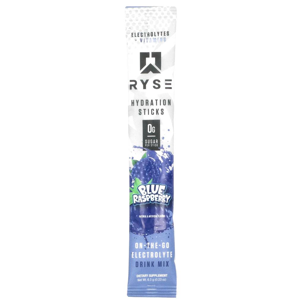 RYSE Hydration, Portable Electrolyte Drink Mix, Blue Raspberry, 16 Sticks, 0.23 Oz (6.5 G) Each