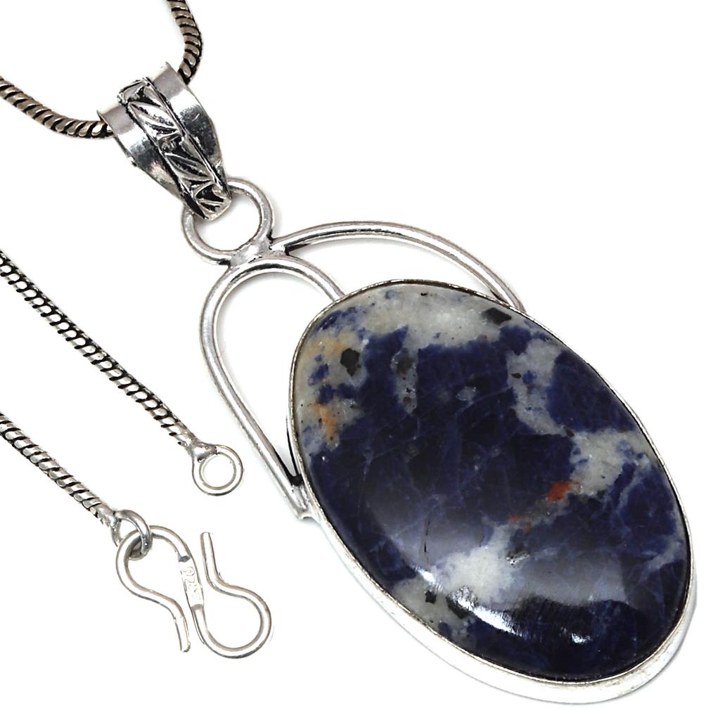 Pendant Sodalite Gemstone Valentine'Day Ethnic Silver Jewelry 2.25"