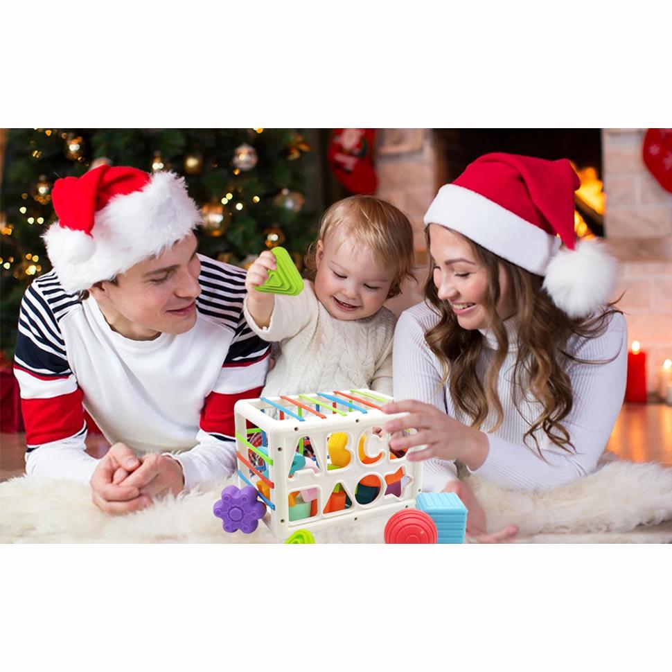 Montessori Toys,Upgrade Baby Shape Sorter Toys with Elastic Bands Sensory Shape Building Blocks,Fine Motor Skill,Baby Toys 18+ Months,Boys Girls Gifts