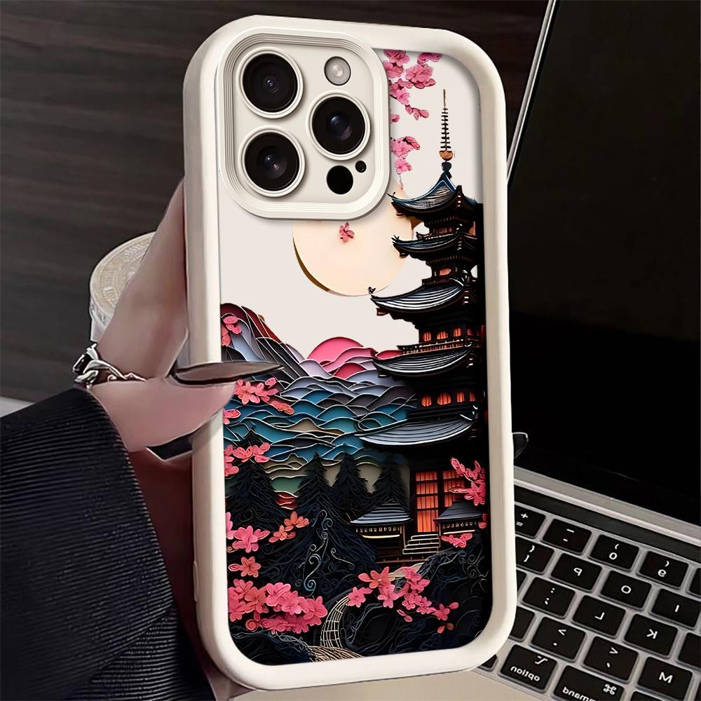 Роскошный чехол для телефона с узором из цветов сакуры, подходит для iPhone 17 16 15 14 13 12 11 Pro/Max/Plus, противоударный и защищающий от падений
