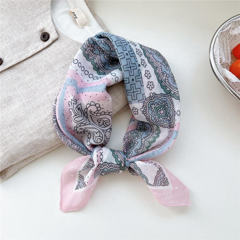 Flower Cotton Linen Print Scarves Cashew Printed Silk Scarf All-match Small Square Scarf Women