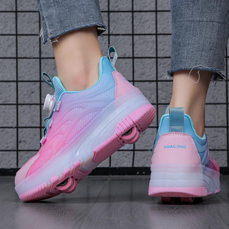 Взрывные кроссовки на роликах четырехколесные для мальчиков светящиеся двухколесные ролики детские красочные