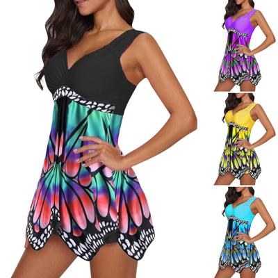 Женский модный купальник-боксер с открытой спиной и принтом из двух частей. Купальник