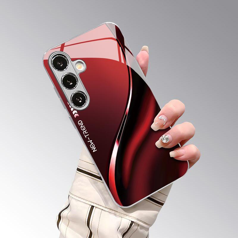 Чехол для телефона Samsung S26 S25 S24 S23 S22 S21 S20 A56 A36 A16 - Красное вино, Красный, Мягкая поверхность, Рисунок, 2D, Защитная крышка из стекла