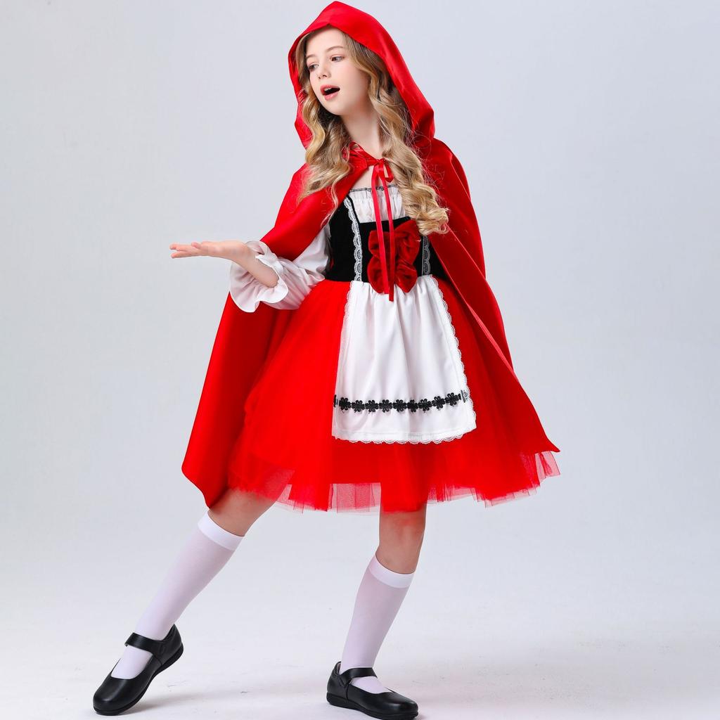 Halloween Little Red Riding Hood Costume Red Cape Cosplay Stage Costume, Girl Cosplay